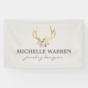 Boheemse gouden geweien met bloemen II Spandoek