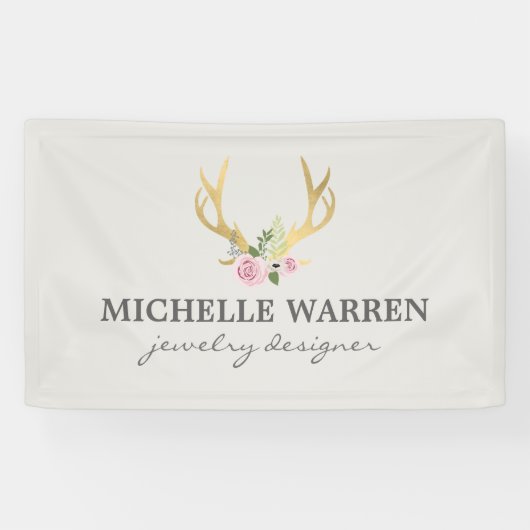 Boheemse gouden geweien met bloemen II Spandoek (Horizontaal)