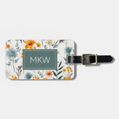 Boheemse Grijs, Salie & Goud Bloemen Monogram Bagagelabel (Voorkant horizontaal)