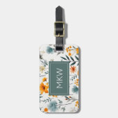 Boheemse Grijs, Salie & Goud Bloemen Monogram Bagagelabel (Voorkant verticaal)