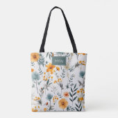 Boheemse Grijs, Salie & Goud Bloemen Monogram Tote Bag (Achterkant)