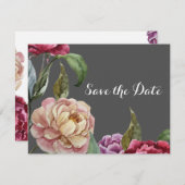 Boheemse grijze en paarse bloemkaarten om de datum save the date (Voorkant / Achterkant)