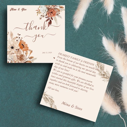 Boheemse grillige herfst rustieke bloemen bedankkaart