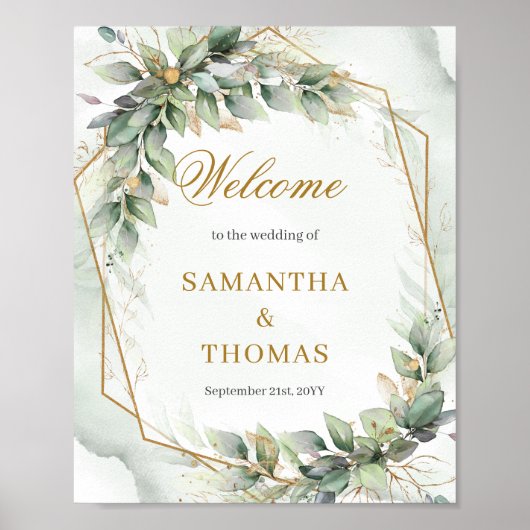 Boheemse groene eucalyptus en gouden bruiloft welk poster (Voorkant)