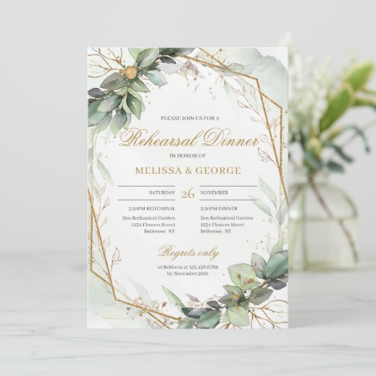 Boheemse groene eucalyptus en gouden repetitie kaart (Staand voorkant)