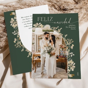Boheemse groene familiefoto Feliz Navidad-kaarten Feestdagenkaart