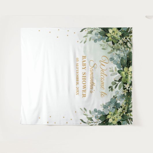 Boheemse groene vetplant baby shower achtergrond wandkleed (Voorkant (horizontaal))