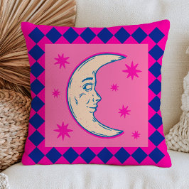 Boheemse Halve Maan Hot Pink & Blauwe Hemellichame Kussen