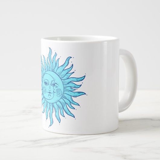 Boheemse handgetekende esoterische zon, halve maan grote koffiekop (Voorkant rechts)