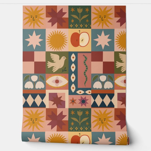 Boheemse hemelse lappendeken met mystieke symbolen behang (Afrollen)