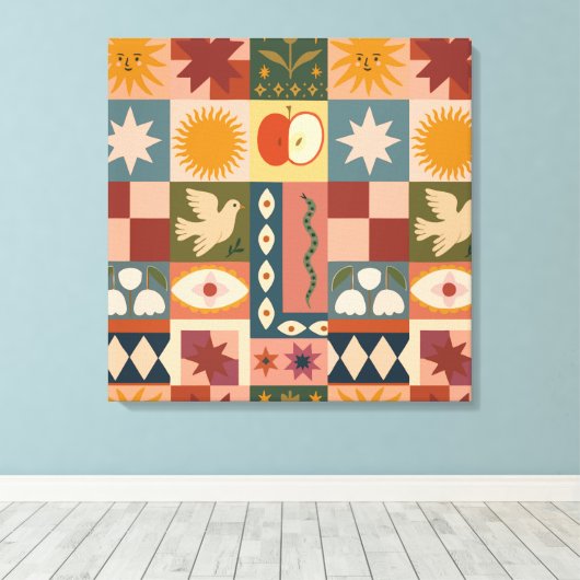 Boheemse hemelse lappendeken met mystieke symbolen canvas afdruk (Insitu (Houten vloer))