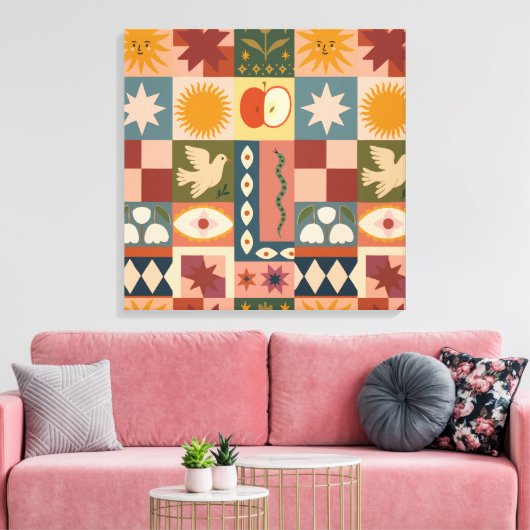 Boheemse hemelse lappendeken met mystieke symbolen canvas afdruk (Insitu (Woonkamer))