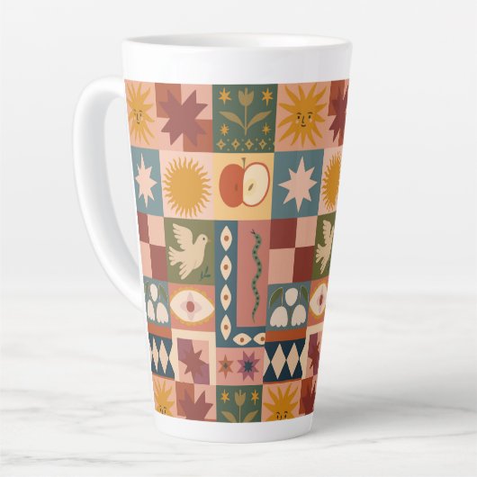 Boheemse hemelse lappendeken met mystieke symbolen latte mok (Linkerhoek)