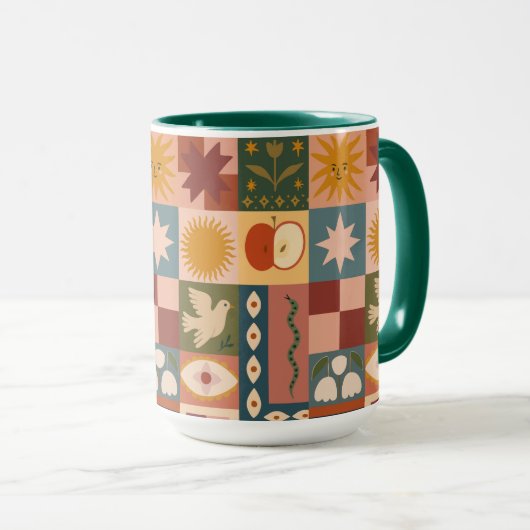 Boheemse hemelse lappendeken met mystieke symbolen mok (Voorkant rechts)