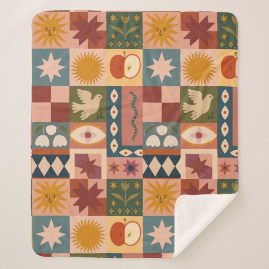 Boheemse hemelse lappendeken met mystieke symbolen sherpa deken (Voorkant)