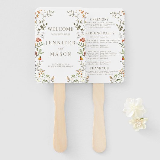 Boheemse herfst bloem herfst bruiloft programma handwaaier (Voorkant en achterkant)
