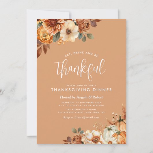 Boheemse herfst Bloemen oranje Thanksgiving Diner Kaart (Voorkant)