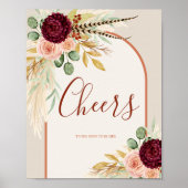 Boheemse Herfst Bloemen Trouwbar Cheers Tafelteken Poster (Voorkant)