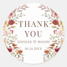 Boheemse Herfst Bloemige Trouw Dank Je Ronde Sticker