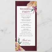 Boheemse Herfst Bourgondië Floral bruiloft program Programmakaart (Achterkant)