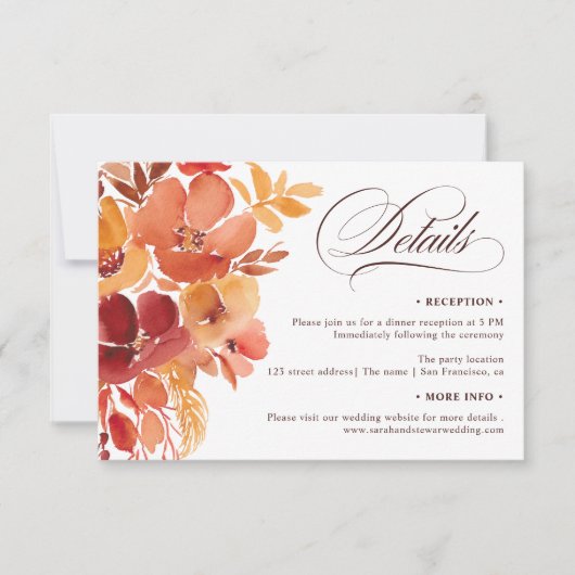 Boheemse Herfst Floral chic script details bruilof Kaart (Voorkant)