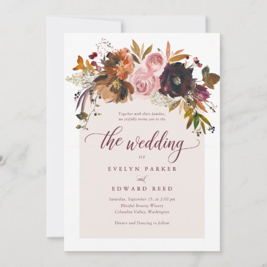 Boheemse Herfst Floral Wedding Kaart (Voorkant)