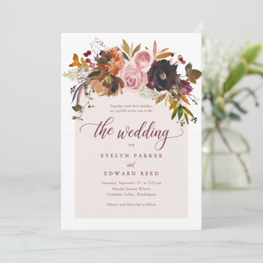 Boheemse Herfst Floral Wedding Kaart (Staand voorkant)