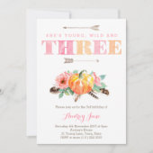 Boheemse Herfst Meisje 3e Verjaardagsfeestje Kaart (Voorkant)