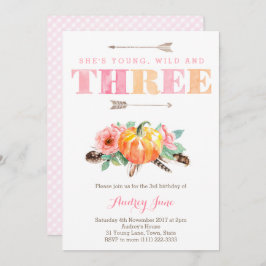 Boheemse Herfst Meisje 3e Verjaardagsfeestje Kaart