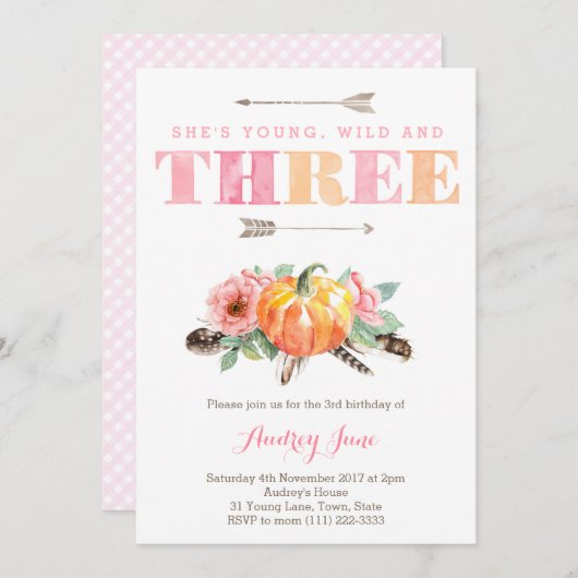 Boheemse Herfst Meisje 3e Verjaardagsfeestje Kaart (Voorkant / Achterkant)