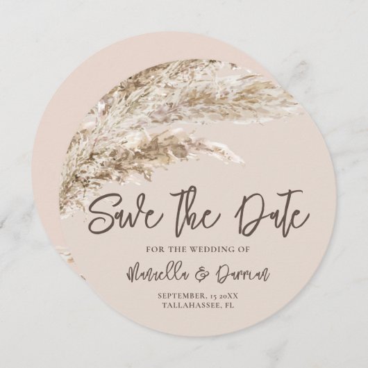 Boheemse Herfst Pampas Grass Save The Date (Voorkant / Achterkant)
