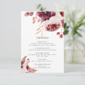 Boheemse Herfst Roos Bloemen Bruiloft Details Informatiekaartje (Staand voorkant)