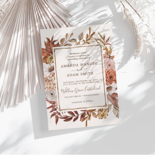 Boheemse herfst Waterverf bruiloft Kaart