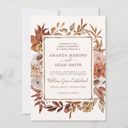 Boheemse herfst Waterverf bruiloft Kaart (Voorkant)