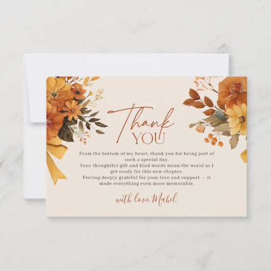 Boheemse Herfst Waterverf Rustiek Vrijgezellenfees Bedankkaart (Voorkant)