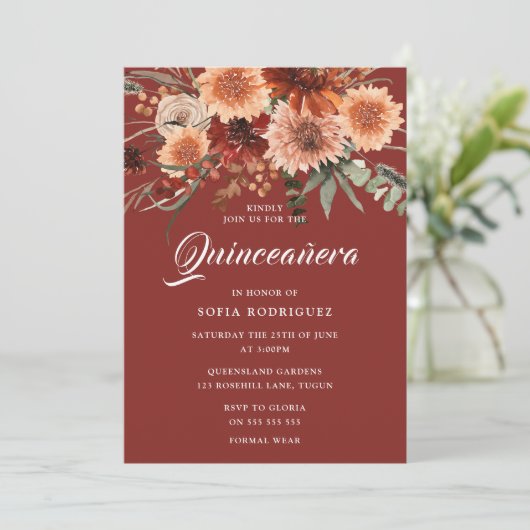 Boheemse Herfst Zomer Bloemen Terracotta Quinceane Kaart (Staand voorkant)