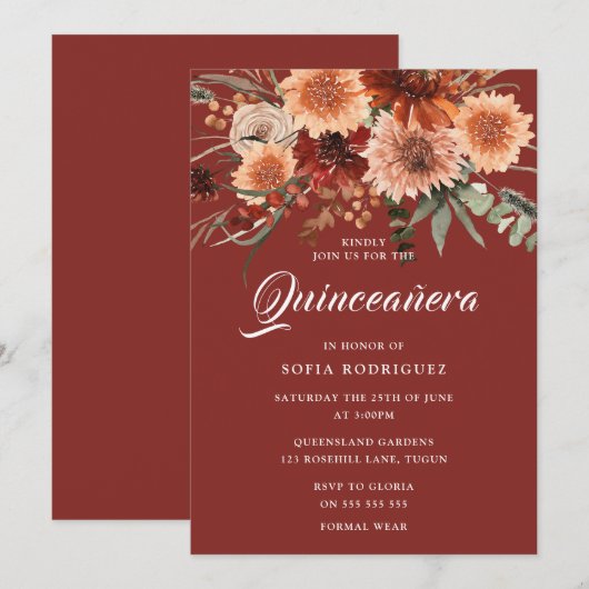 Boheemse Herfst Zomer Bloemen Terracotta Quinceane Kaart (Voorkant / Achterkant)