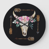 Boheemse herten schedel Waterverf Kunst Grote Klok (Voorkant)