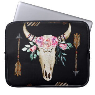 Boheemse herten schedel Waterverf Kunst Laptop Sleeve