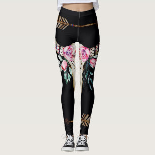 Boheemse herten schedel Waterverf Kunst Leggings