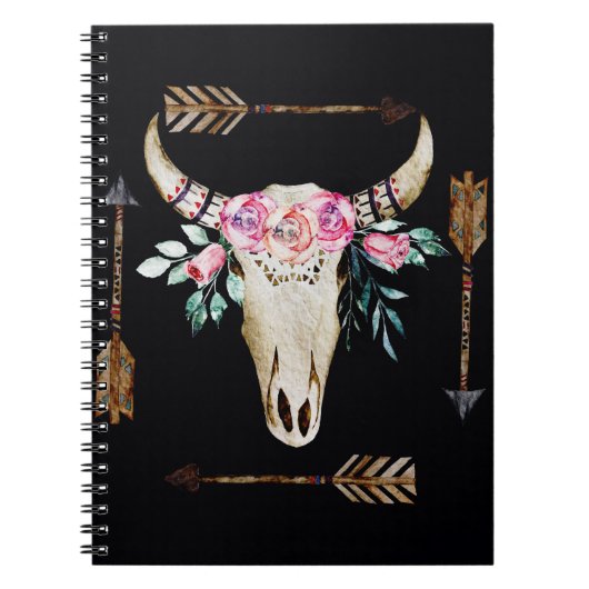 Boheemse herten schedel Waterverf Kunst Notitieboek (Voorkant)