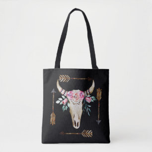 Boheemse herten schedel Waterverf Kunst Tote Bag