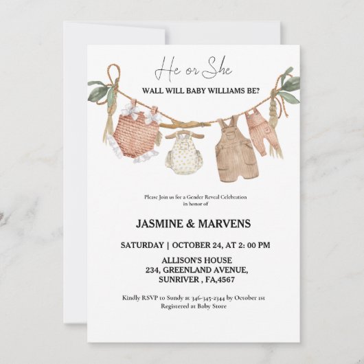 Boheemse hij of zij Baby kleding geslacht onthulle Kaart (Voorkant)