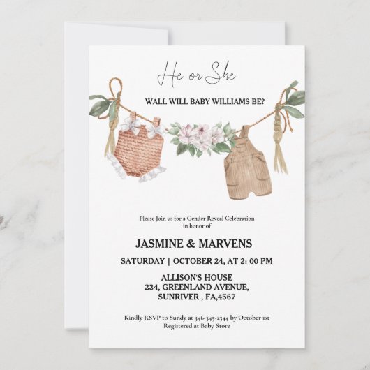 Boheemse hij of zij Baby kleding geslacht onthulle Kaart (Voorkant)