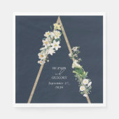 Boheemse Houten Piramide Witte Bloemen Blauwe Huwe Servet (Voorkant)