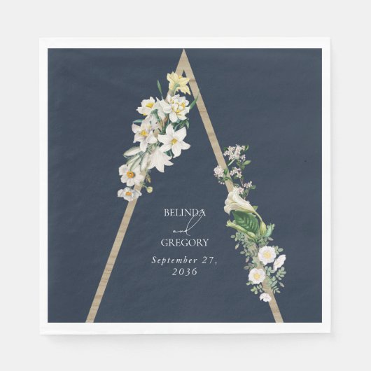 Boheemse Houten Piramide Witte Bloemen Blauwe Huwe Servet (Voorkant)