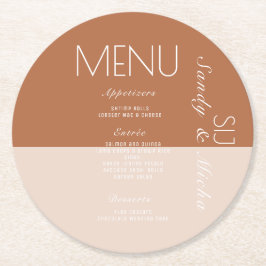Boheemse huwelijksdiner menu terracotta ronde kartonnen onderzetter