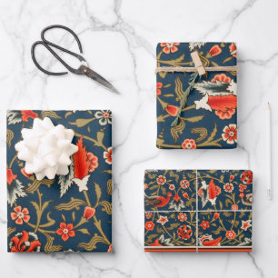 Boheemse Indo-Perzische Bloempatroon Vintage Rood Inpakpapier Vel
