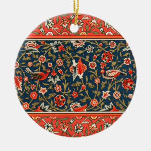Boheemse Indo-Perzische Bloempatroon Vintage Rood Keramisch Ornament