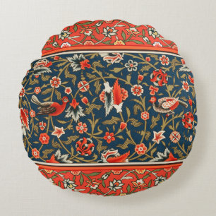 Boheemse Indo-Perzische Bloempatroon Vintage Rood Rond Kussen